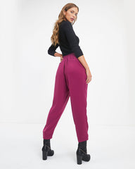 Lacey Pocketed High Rise Trousers - Plum
