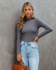 Lana Seamless Long Sleeve Mock Neck Top - Charcoal