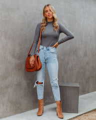 Lana Seamless Long Sleeve Mock Neck Top - Charcoal