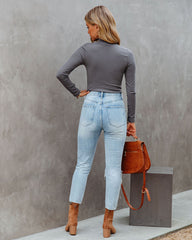 Lana Seamless Long Sleeve Mock Neck Top - Charcoal