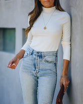 Lana Seamless Long Sleeve Mock Neck Top - Cream