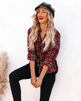 Lannah Cotton Blend Plaid Button Down Top