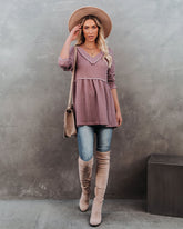 Larsa Thermal V-Neck Peplum Top - Mauve