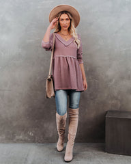 Larsa Thermal V-Neck Peplum Top - Mauve