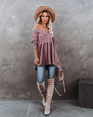 Larsa Thermal V-Neck Peplum Top - Mauve