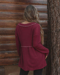 Larsa Thermal V-Neck Peplum Top - Wine