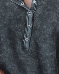 Layth Cotton Mineral Wash Crop Henley Top - Charcoal