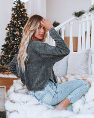 Layth Cotton Mineral Wash Crop Henley Top - Charcoal