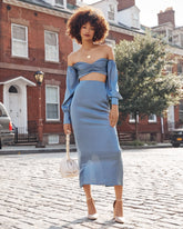 Leah Satin Midi Skirt - Blue