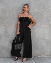 Legend Has It Strapless Ruffle Jumpsuit - Black - SALE