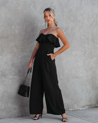 Legend Has It Strapless Ruffle Jumpsuit - Black - SALE