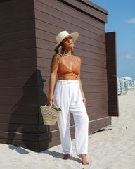 Leila Belted Linen Trouser Pants