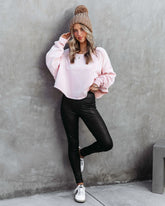 Let's Unwind Cotton Blend Crop Sweatshirt - Blush
