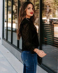 Liara Polka Dot Velvet Ruffle Blouse - Black