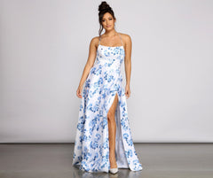 Lindsey Formal Floral High-Slit Dress