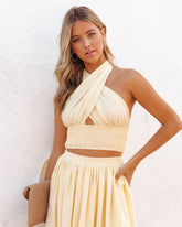 Lisa Cotton Blend Halter Crop Top - Yellow