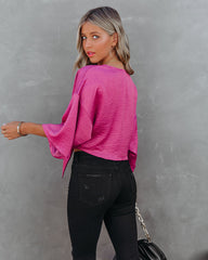 Lisandro Tie Front Kimono Crop Top - Mulberry