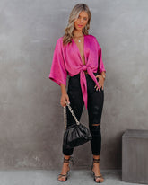 Lisandro Tie Front Kimono Crop Top - Mulberry