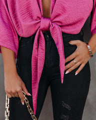 Lisandro Tie Front Kimono Crop Top - Mulberry