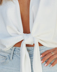 Lisandro Tie Front Kimono Crop Top - White