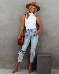 Lissa Sleeveless Mock Neck Ribbed Top - White