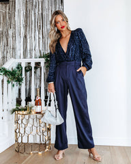 Live A Little Pocketed Wide Leg Pants - Navy