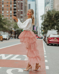 Liza High Low Tiered Tulle Maxi Skirt - Blush