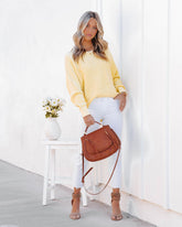 Lizabeth Cotton Thermal Knit Top - Yellow