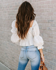 Lolly Cotton Eyelet Smocked Crop Top - Off White