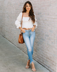 Lolly Cotton Eyelet Smocked Crop Top - Off White