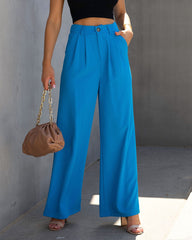 Long Shot Pocketed Wide Leg Pants - Aqua Blue