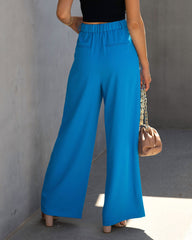 Long Shot Pocketed Wide Leg Pants - Aqua Blue