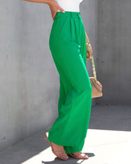 Long Shot Pocketed Wide Leg Pants - Kelly Green