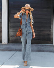 Longmont Pocketed Flared Denim Jumpsuit