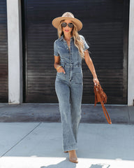 Longmont Pocketed Flared Denim Jumpsuit