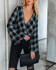 Lonzo Cotton Plaid Bell Sleeve Top - Black