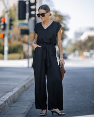 Look At Me Now Satin Pocketed Wide Leg Jumpsuit - Black