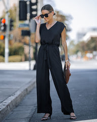 Look At Me Now Satin Pocketed Wide Leg Jumpsuit - Black