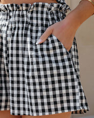 Loran Cotton Pocketed High Rise Gingham Shorts - Black - SALE