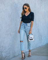 Loretta Ribbed Knit Crop Top - Black