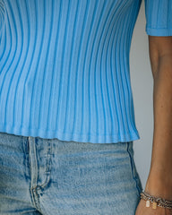 Loretta Ribbed Knit Crop Top - Sky Blue