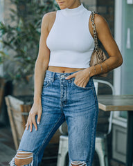 Louie Sleeveless Mock Neck Crop Top - White