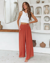 Lounge Life Smocked Pocketed Pants - Terracotta