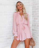 Lovelle Lace Plisse Romper - Dusty Pink