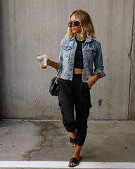 Luxe Look Satin Pocketed Joggers - Black