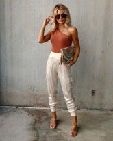 Luxe Look Satin Pocketed Joggers - Champagne