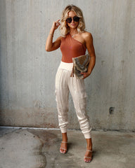 Luxe Look Satin Pocketed Joggers - Champagne