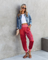 Luxe Look Satin Pocketed Joggers - Rust