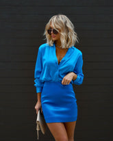 Macie Satin Mini Skirt - Blue