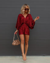 Made To Sparkle Sequin Romper - Burgundy